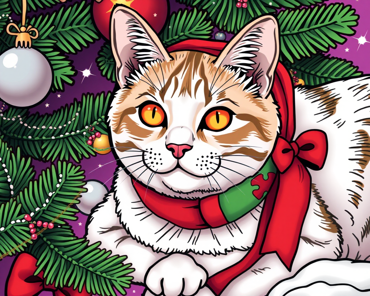 Christmas Cat Pictures to Color for Kids