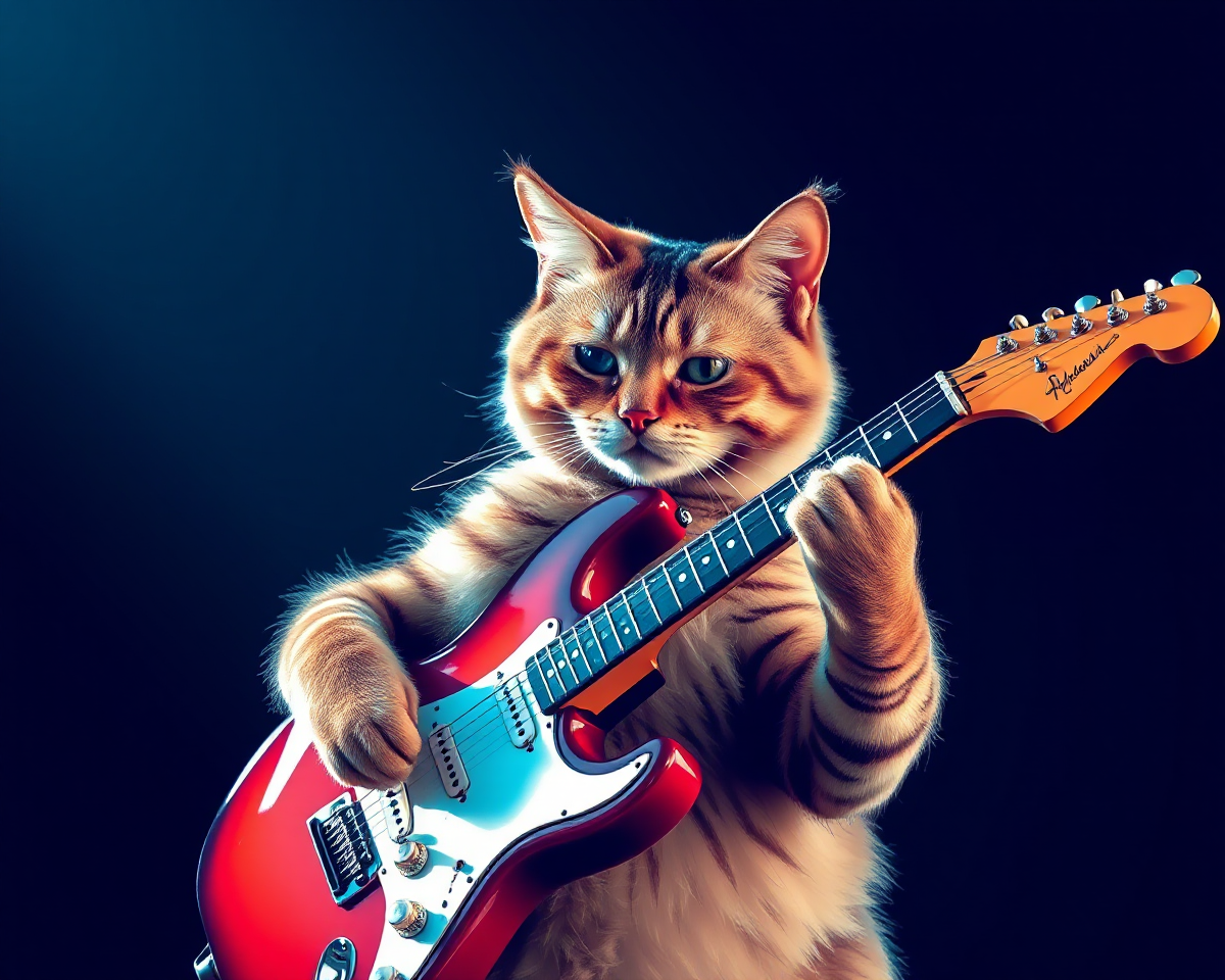 Guitar Cat: Whimsical Digital Artwork Unveiled