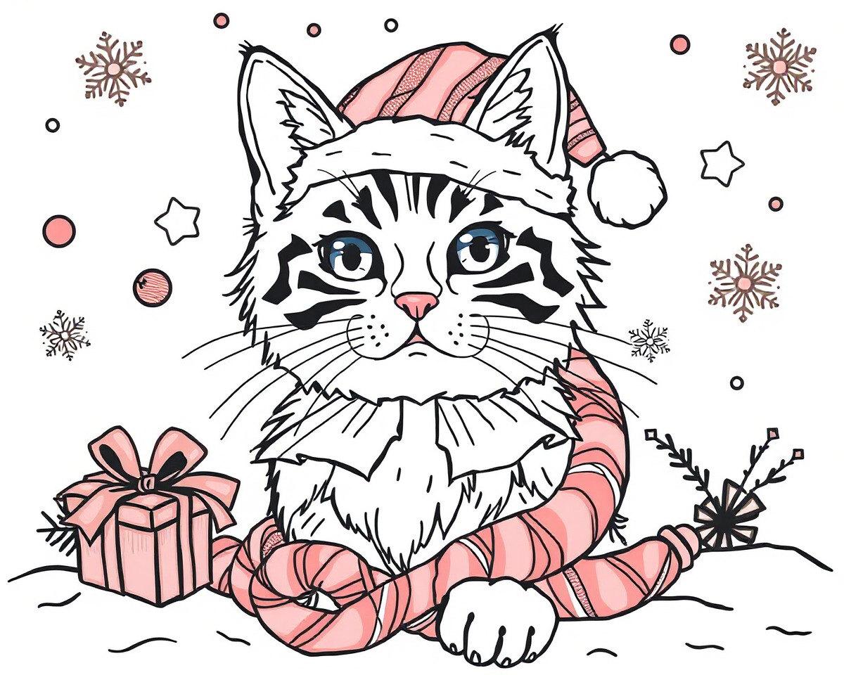 Christmas Cat Color Pages to Print Free