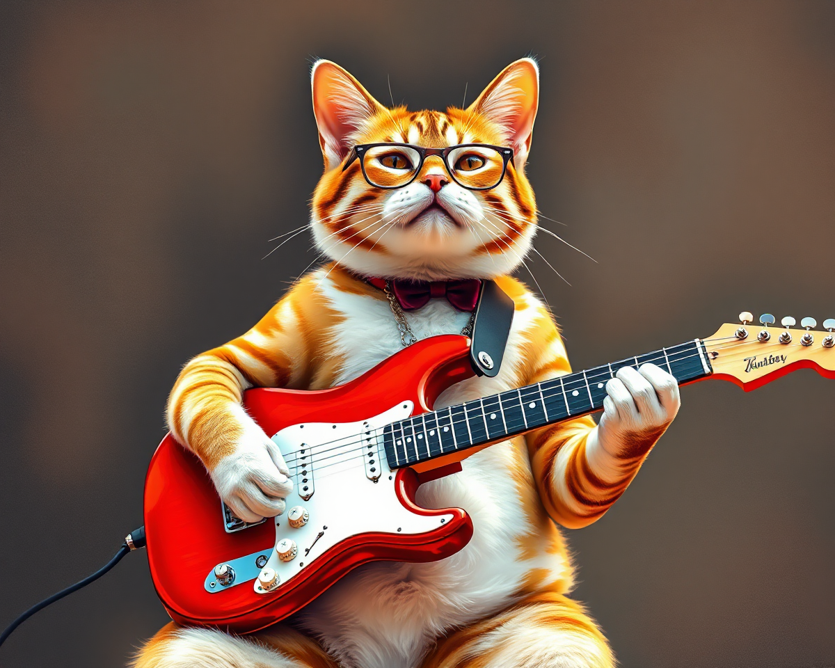 Feline Musician: Cat Plays Guitar