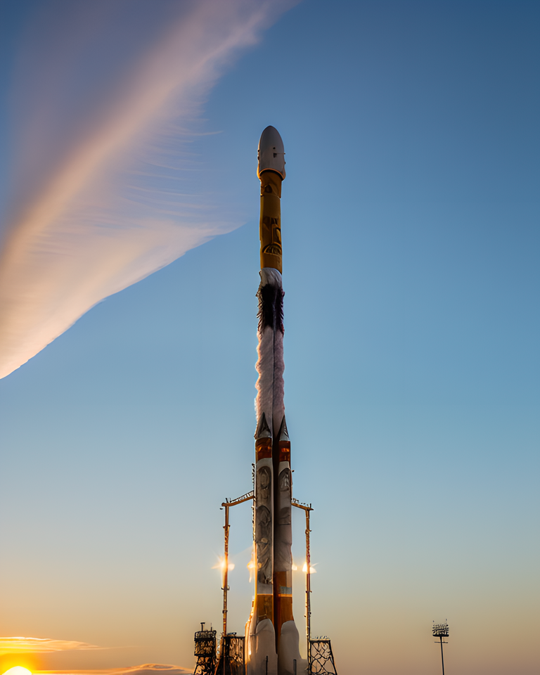 Rocket Rises Under Setting Sun's Warm Glow