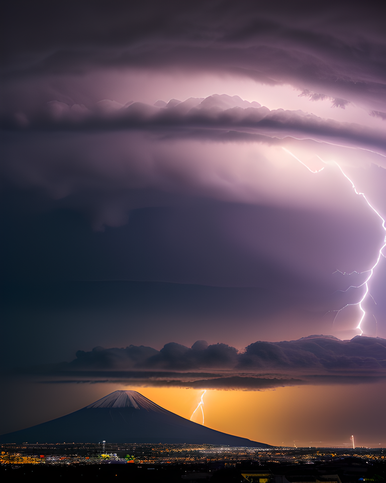 Dramatic Stormy Weather Surrounds Mount Fuji