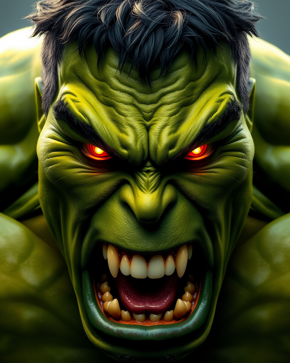 The Hulk's Intense Green-Faced Roar of Fury