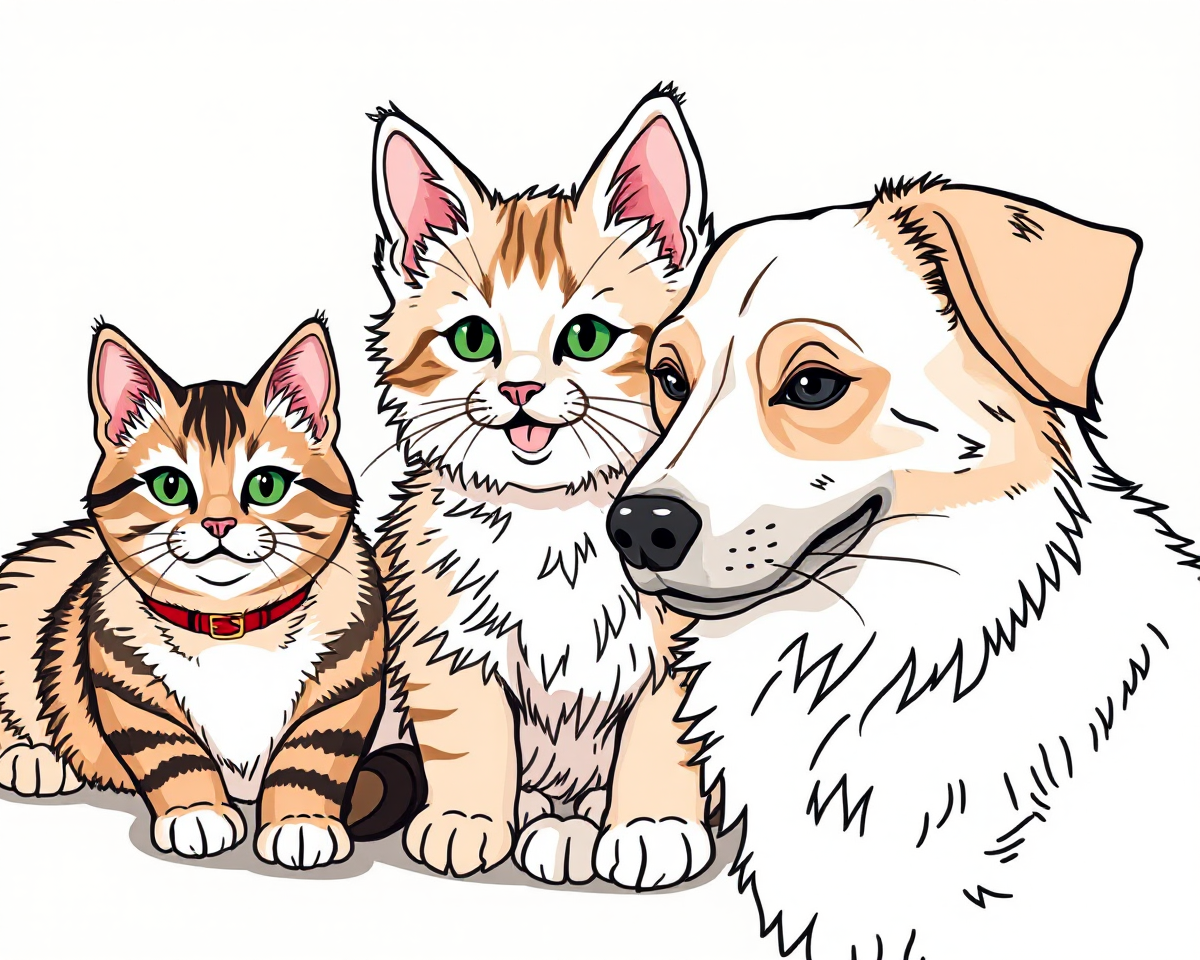 Colorful Cats and Dogs Pictures to Print Free