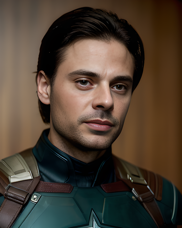 Close-up of Sebastian Stan's James "Bucky" Barnes with Shield Hint