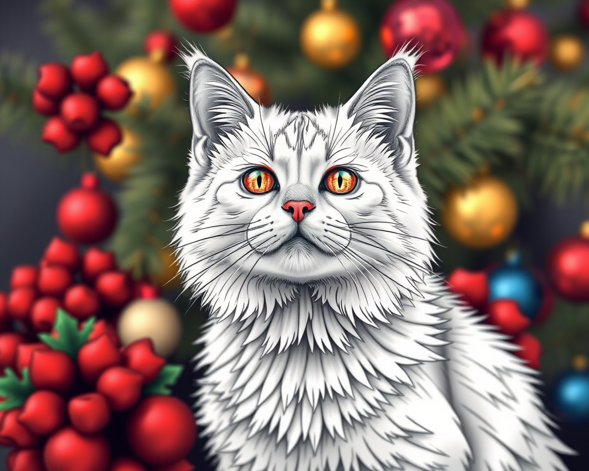 Christmas Cat Coloring Book Pictures