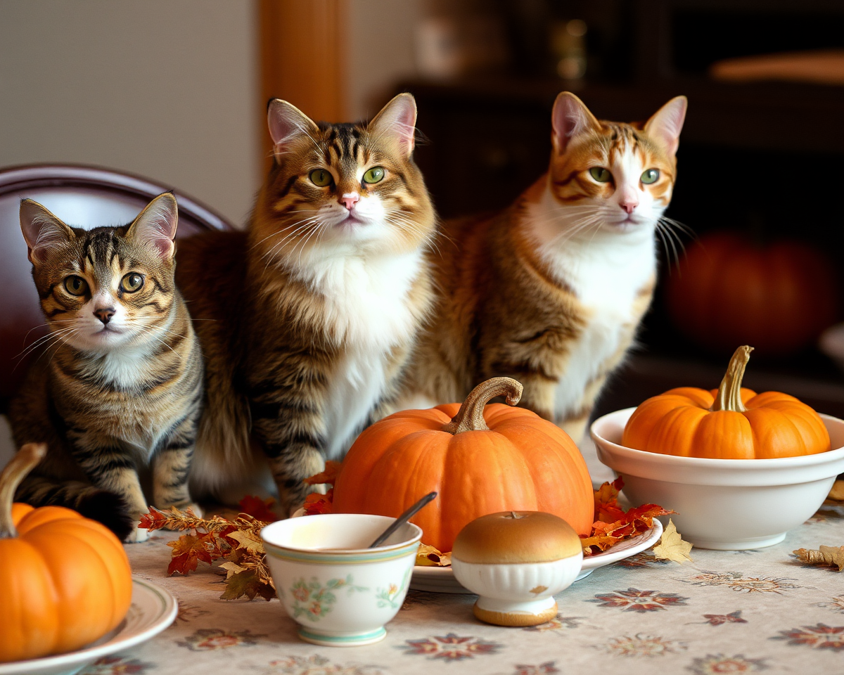 Cats at Thanksgiving Feast: Adorable Photos