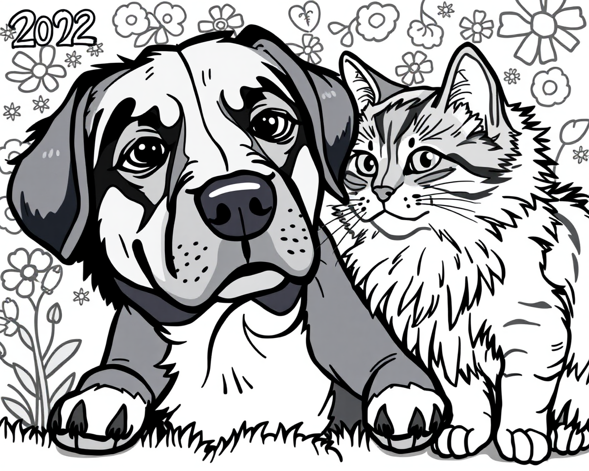 Dog and Cat Coloring Pictures for Adults