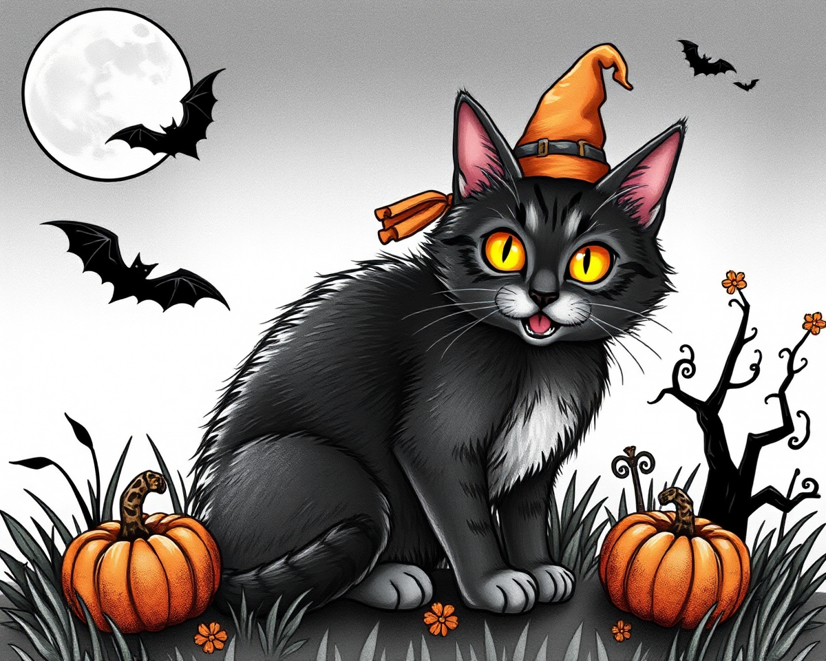 Halloween Cat Coloring Pages for Kids