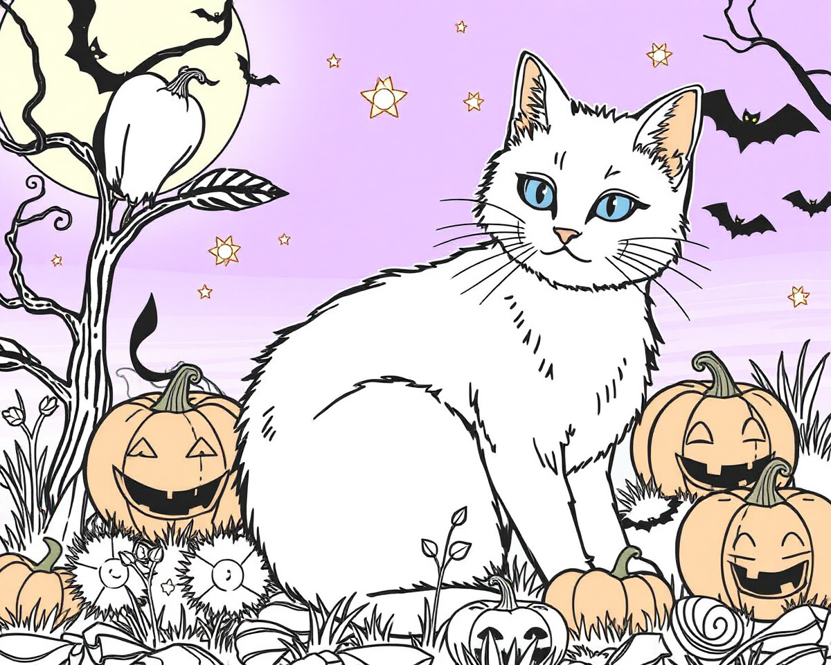 Coloring Halloween Cat Pictures for Fun