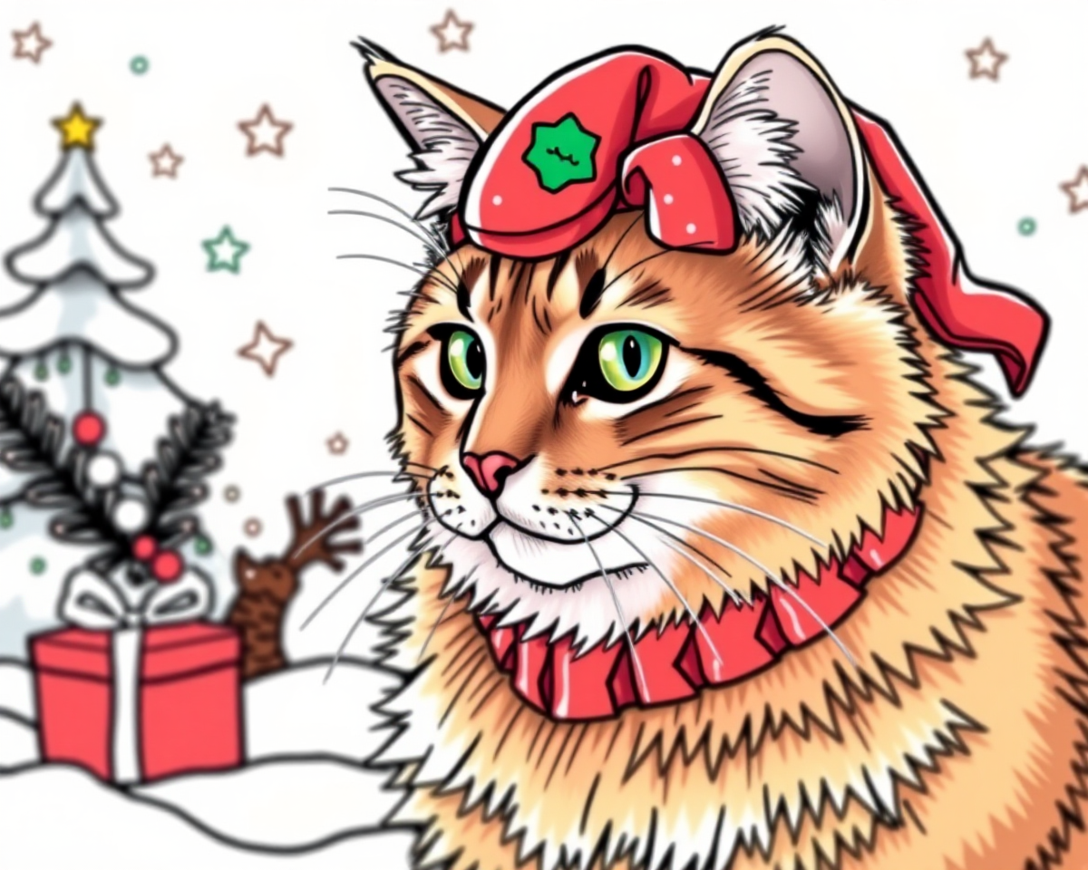 Christmas Cat Coloring Pages for Adults