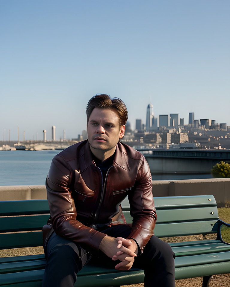 Sebastian Stan as Bucky Barnes in Contemplative City View